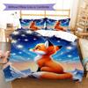 Cute Red Fox Starry Sky Mountain Print 3 Pieces Duvet Cover Set Wildlife Animal Bedding Bedroom Home Decor Without Pillow Core Comforter