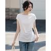 Demanar Damen Atmungsaktives Lyocell Plissee Bootausschnitt T-Shirt