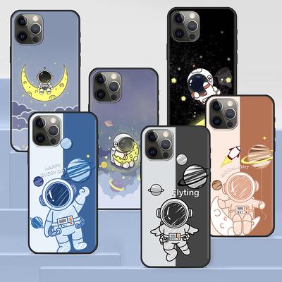 Astronaut Case For Apple Iphone 14 11 13 12 Pro Max Xr 7 8 +Se 2020 Xs 6 6s Plus 5 5s Black Silicone Phone Cover Cartoon Cute