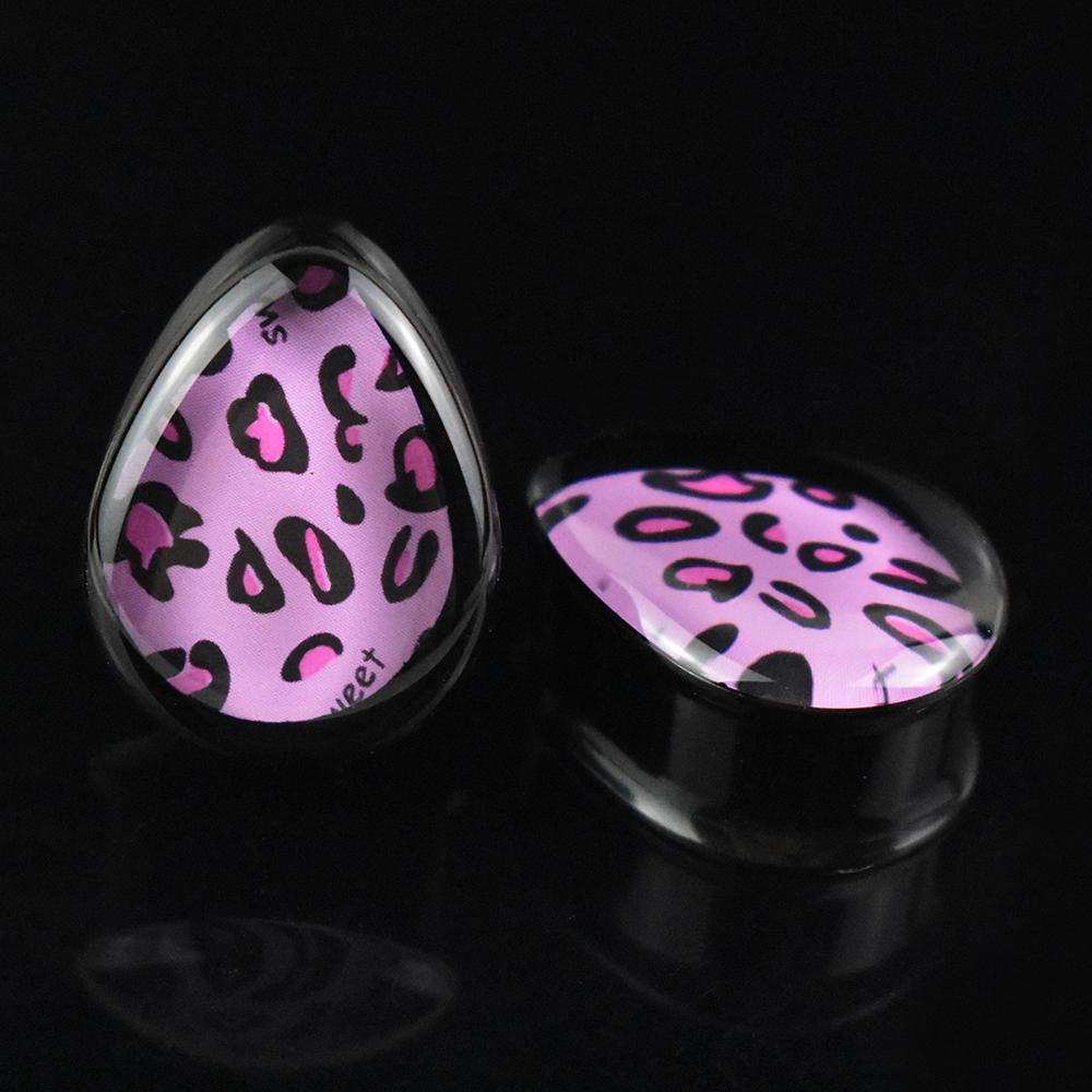 2pcs 8-40mm 1Pair Sexy Leopard Teardrop Double Flared Ear Tunnels and Plugs Ear Piercing Gauge Expander Stretching Tunnels Comf