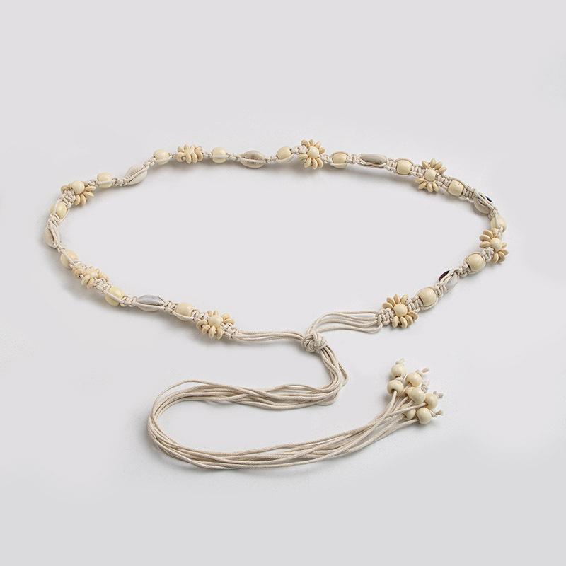 Boho Style Wax Rope Weaving Knotted Ethnic Style Handmade Wooden Beads Women's Belt Leisure Vacation Style Exquisite Waist Rope