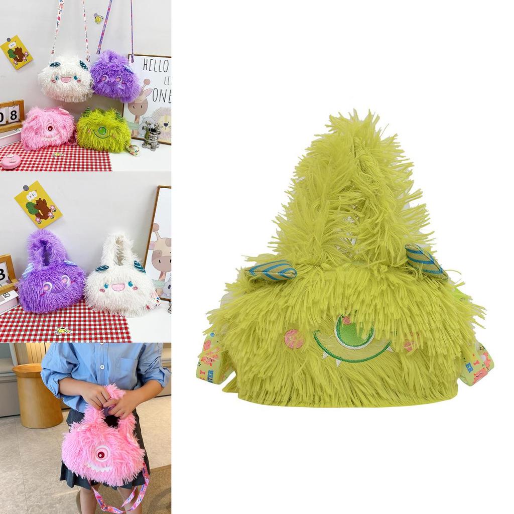 Cute Cartoon Monster Plush Shoulder Bag For Kindergarten Girls Furry Handbag