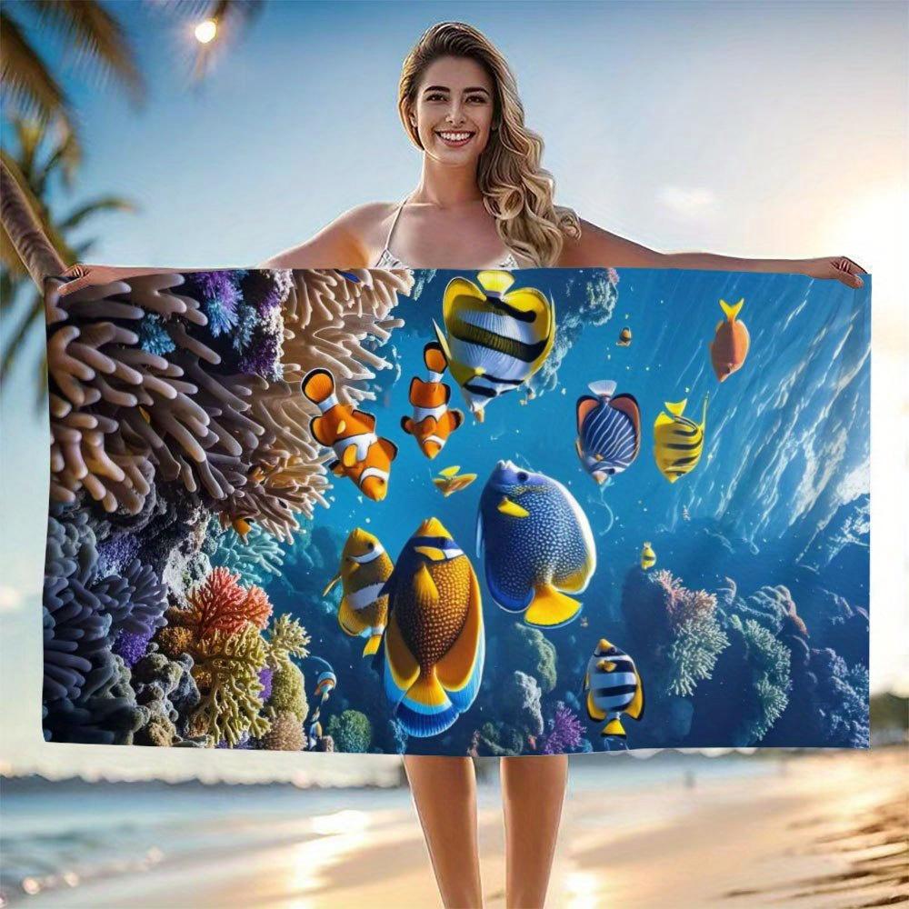 Ocean Coral Fish School Microfiber Towel, Soft Absorbent Quick Dry for Swimming Camping