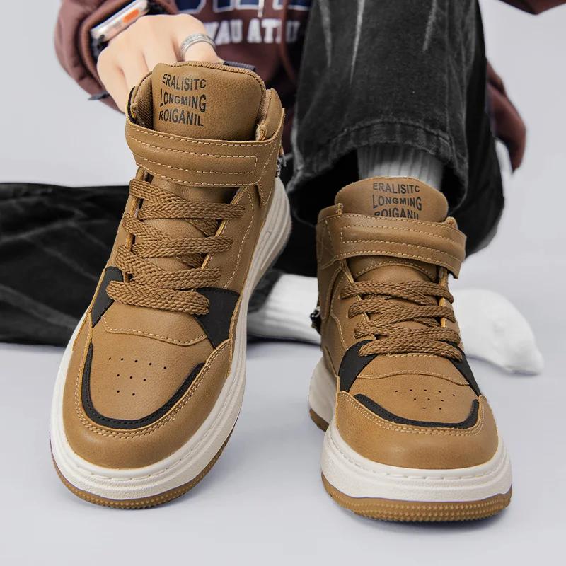 2024 New Men's Thick Sole Mid Top Sports Shoes Personalized Lace Up Board Shoes Fashion Casual Breathable Running Shoes