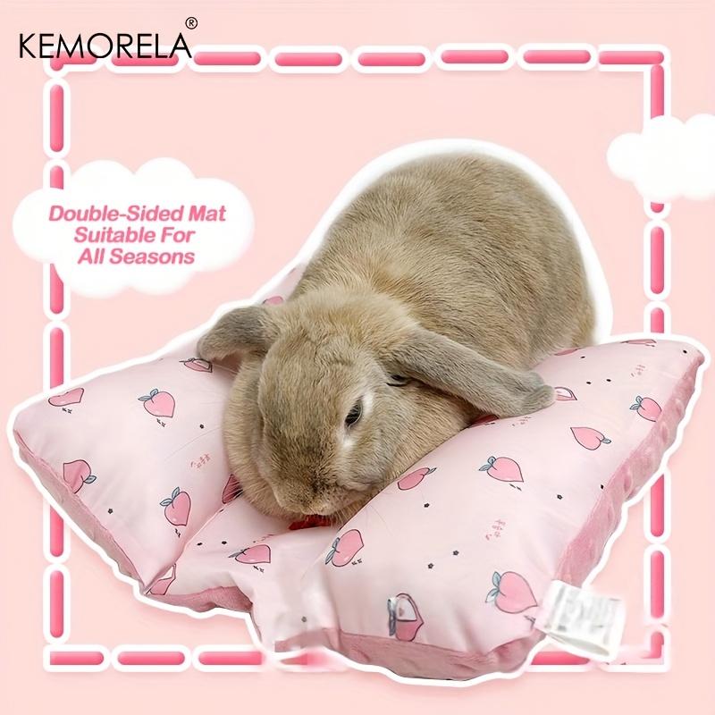  Reversible Small Pet Bed - Plush Top & Cooling Bottom for Rabbits, Guinea Pigs and Chinchillas Pink Square Mat
