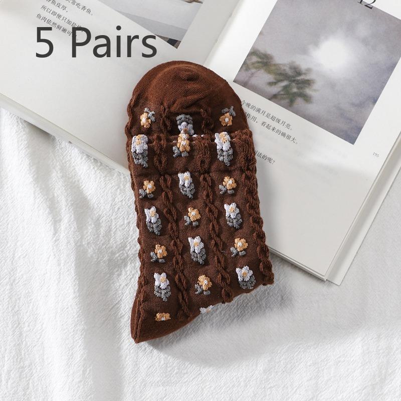 5 Paar Damen Herbst und Winter Neue Mode Alle Arten von Schönen Blumen In der Röhre Baumwollsocken