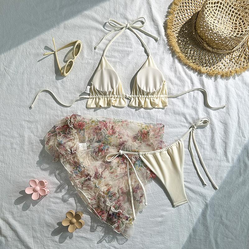 Two Pieces Cover Up Sexy Bikinis Swimsuit Women Bathing Suit Pleated Short Skirt Cover Up Beachwear