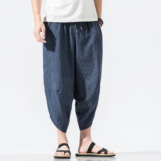 Pánské letní zkrácené kalhoty Elastická šňůrka v pase Mrkvové kalhoty Vertikální pruhovaný potisk Harémové kalhoty Streetwear