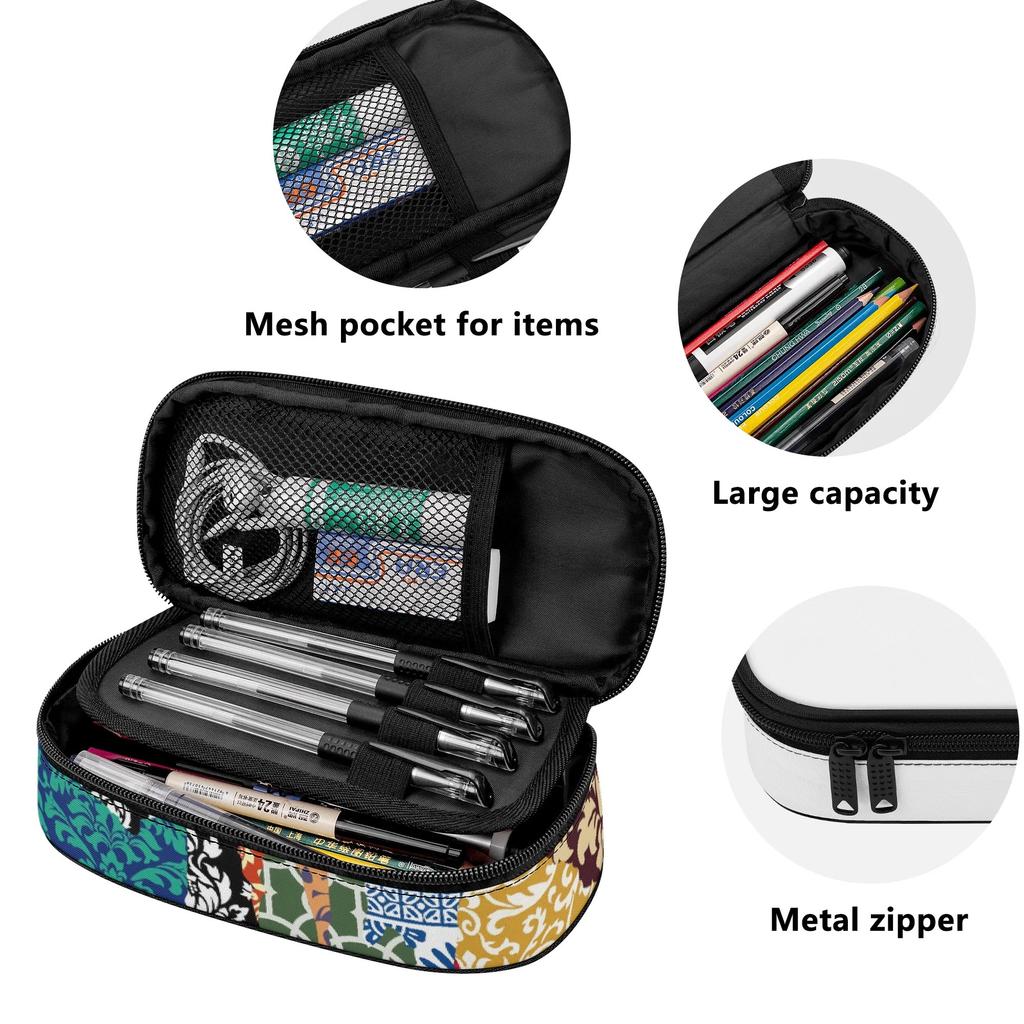 Pencil Pouch Strong Polyester Fabric High Capacity Smooth Zipper with Mesh Pocket Removable Divider and Pen Slots for Students