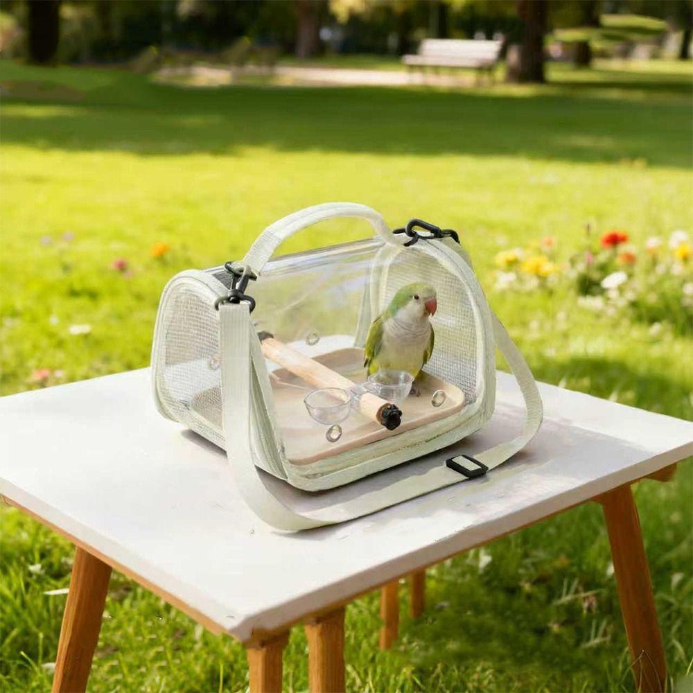 Portable Bird Carrier Bag Breathable Mesh Folding Travel Bird Cage Wooden Stand Clear Window Parrot Out Bag Pet Transportation