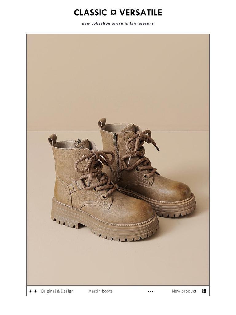 Augusden Damen Retro Martin Stiefel 2025 - Herbst Stiefeletten mit dicken Sohlen, Britischer Stil.