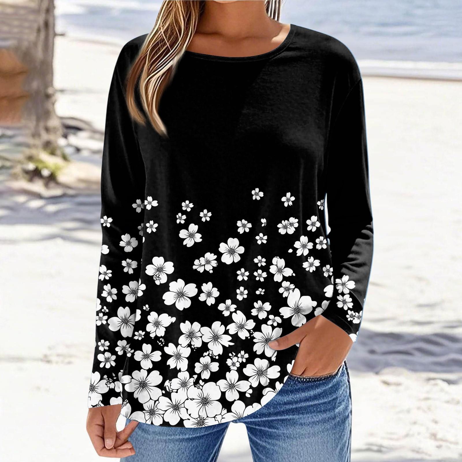 

Женская модная повседневная футболка с принтом, с длинным рукавом и круглым вырезом Футболка с круглым вырезом Топ M белый