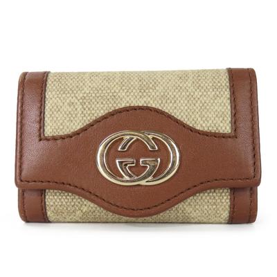Used GUCCI Key Holder 282432 Interlocking Six Hooks GG canvas/Calfskin Beige Brown Accessories