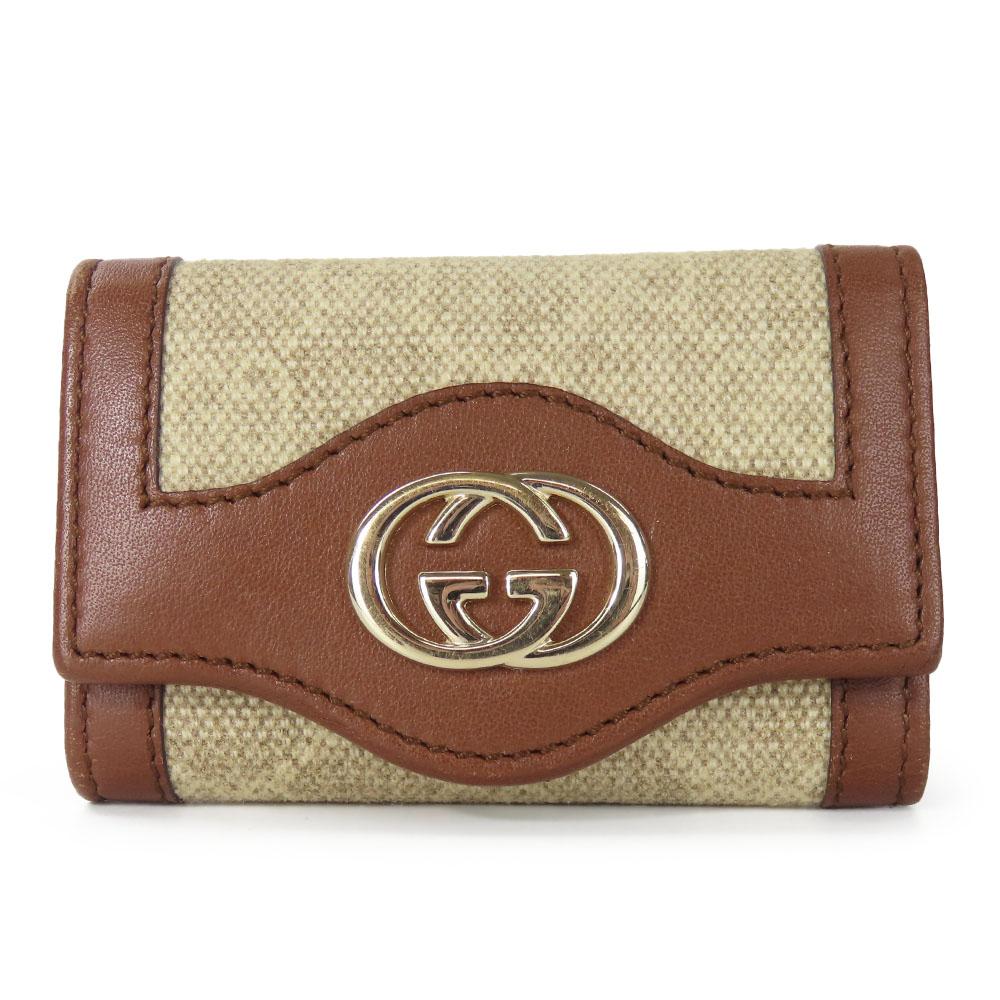 Used GUCCI Key holder  282432 Interlocking six hooks GG canvas/Calfskin beige Brown Accessories