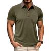 Men’s Short Sleeves T-shirts Lapel Collar Color Block Polo Shirts Chest Pocket Summer Tops Casual Wear