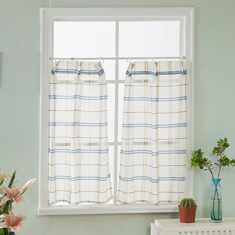 Japanese Curtains Korean S Hook Plaid Hemp, Pastoral Style Short Curtains