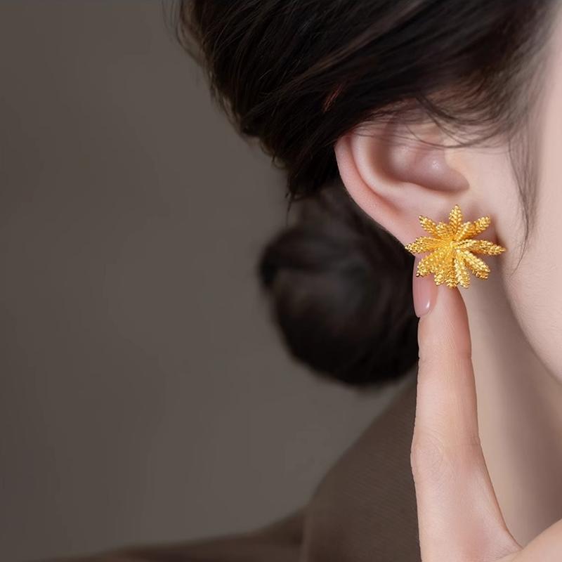 Leaves Flower Earrings for Women Trendy Vintage Ear Stud Wheat Unique Design Golden Color Girl Jewelry Gift