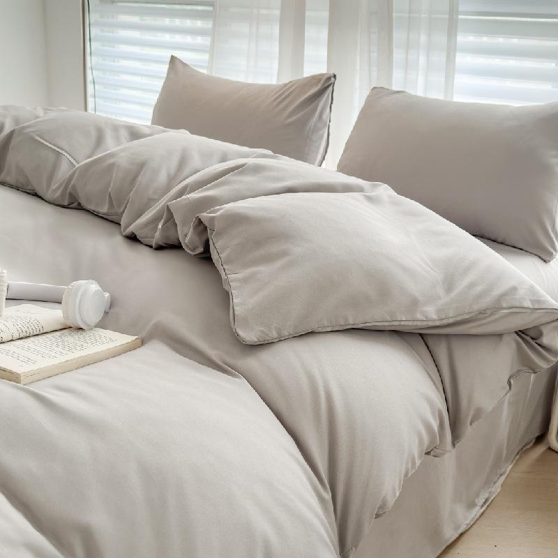 Solid Color Sanded Bedding Set: Four-Piece Set with Quilt Cover and Washed Spring Sheets.