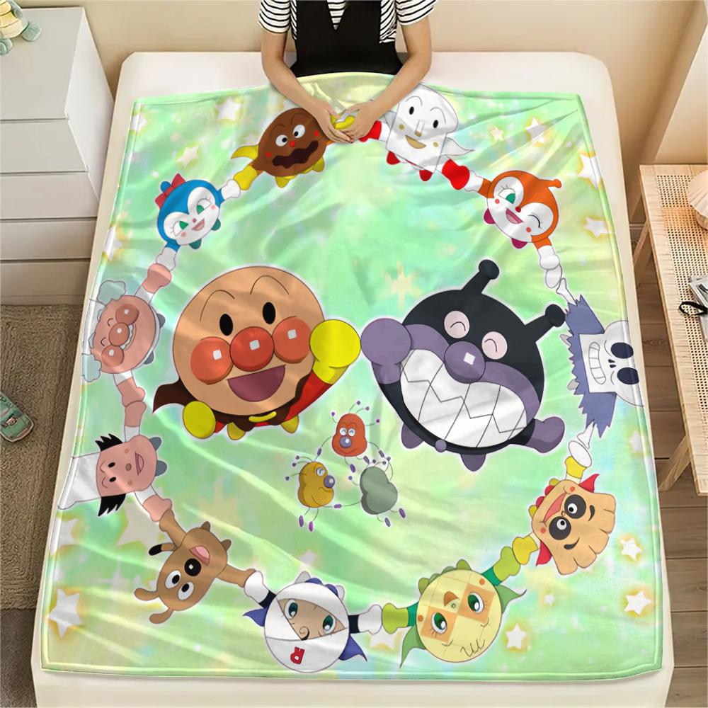 Anpanman Family pattern Flannel Blanket, High quality Comfortable for All Seasons, Home Decor, Warmth and Comfort, Perfect for Gifts.