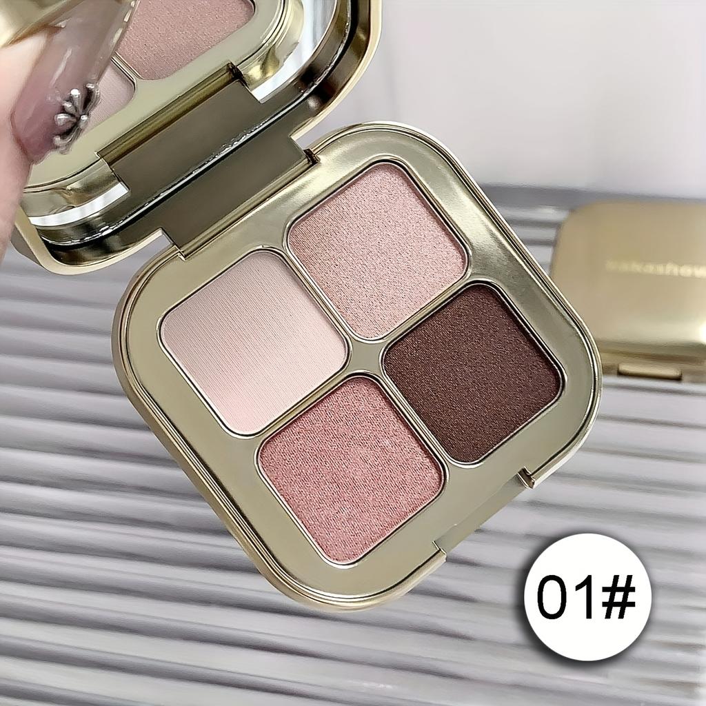 4-Farben Lidschattenpalette Goldene Textur, Matte & Schimmer-Finishes in Braun, Koralle, Rosa, Lila Lidschatten, Langanhaltende Farbe, Einfache Anwendung