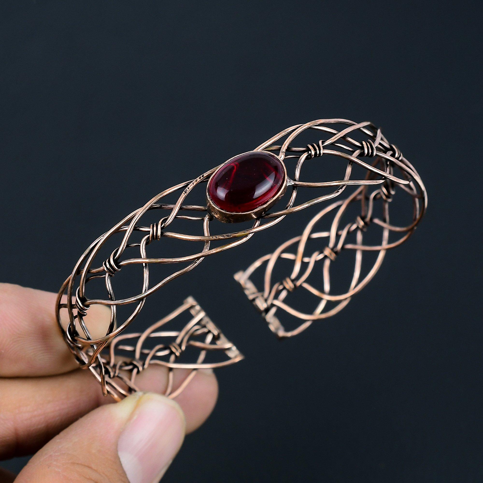 

Замечательный красный гранат, драгоценный камень, медная проволока ручной работы, ювелирные изделия, регулируемый браслет Adjustable красный