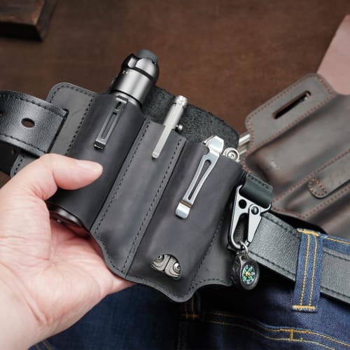 VIPERADE PJ29 Belt Multi-Tool Sheath, Men's Leather EDC Pocket Organizer, EDC Leather Sheath, Leatherman Sheath with Pen Holder and Key Fob (Brown)