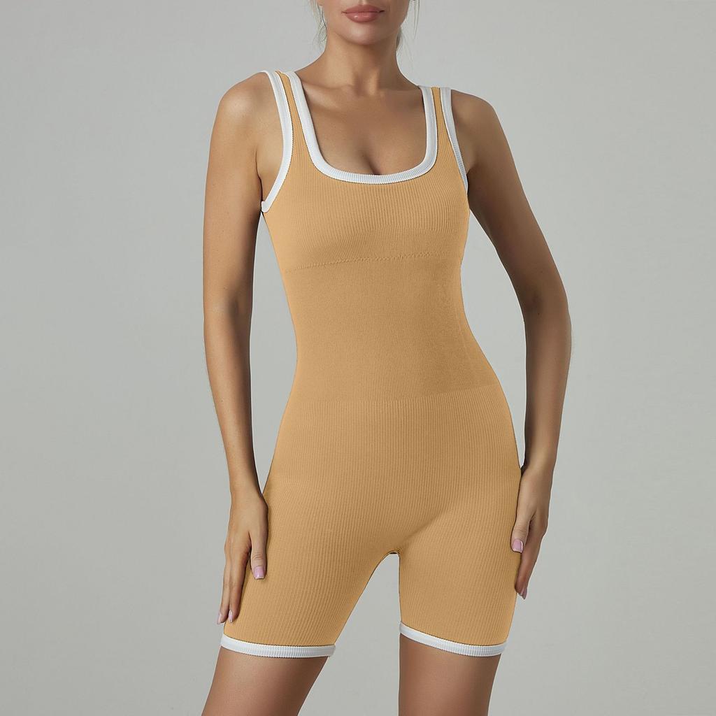 Women's Fashionable U Neck Sleeveless Tight Fitting Yoga And Fitness Jumpsuit