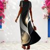 Women Plus Size V Neck Short Sleeve Colorful Printed Long Maxi Dress