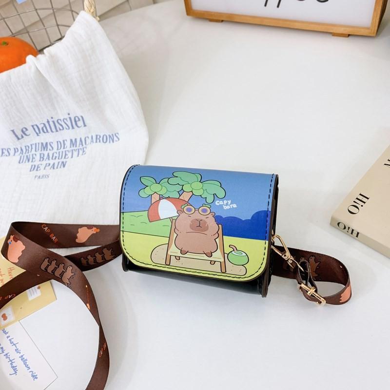 Capybara Cartoon Pu Coin Wallet Crossbody Bag With Cute Design For Kids School And Travel Use