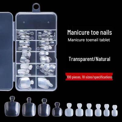 100 Pcs Box Toenail Tips - Full Cover Fake Nails, Transparent & Natural Colors