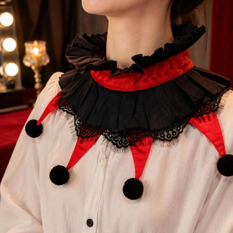 Guler Costum cu Volane pentru Adulți Accesoriu Petrecere Roșu și Negru pentru Halloween Cosplay Fotografii și Îmbrăcăminte Tematică