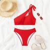 Bikini Badeanzug Frauen Bademode Solide Schwarz Eine Schulter Hohe Taille Bikinis Set Badeanzug Weibliche