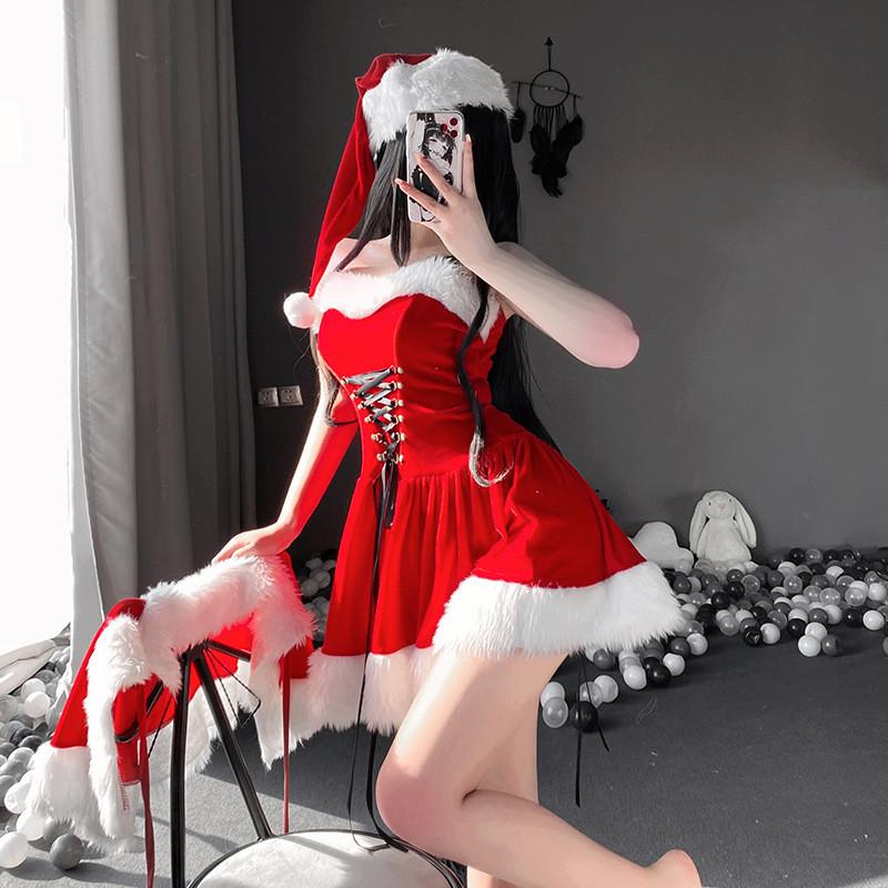 Erwachsene Damen Weihnachten Weihnachtsmann Weihnachten Rotes Kleid Neujahr Cosplay Kostüme Rollenspiel Outfit