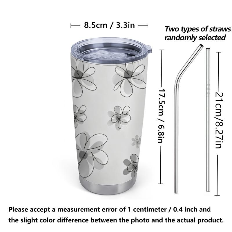 Car Tumbler 591ml Neutral Floral Element Straw Cup 20oz Car Straw Cup Insulated Travel Cup Leakproof Tumbler Stainless Steel Tumbler
