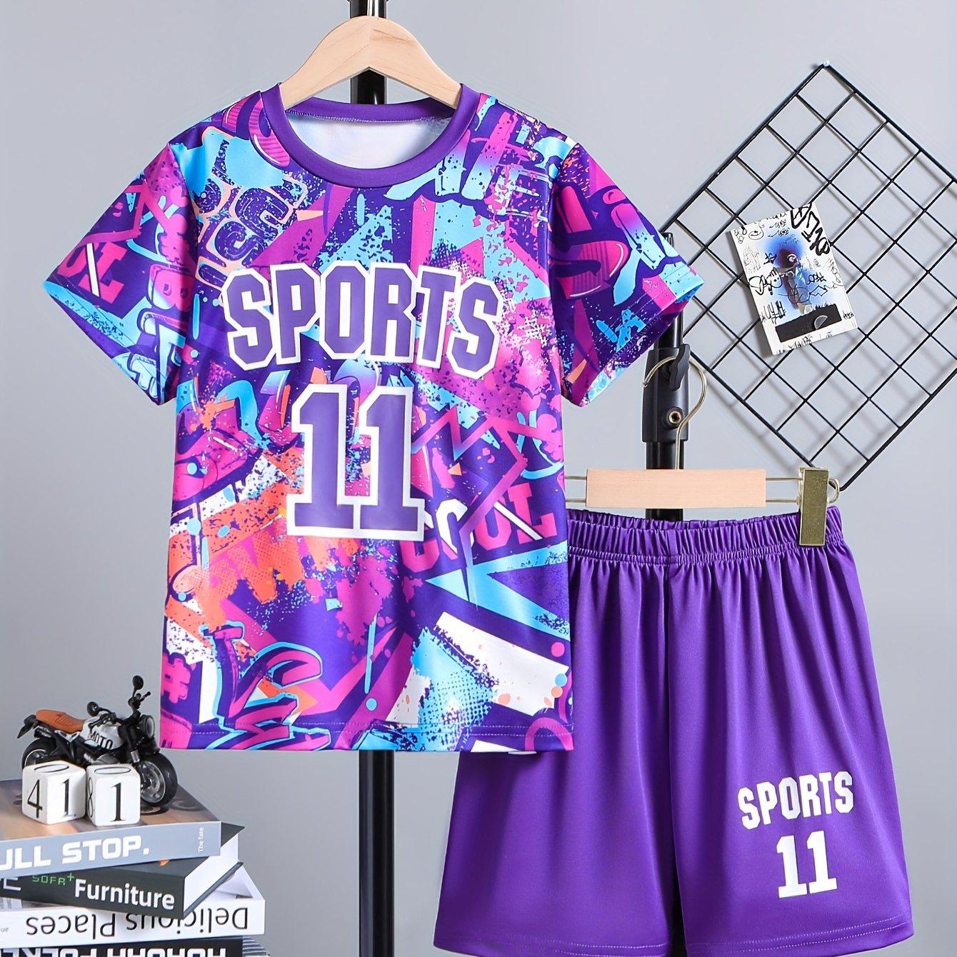 

Новый летний крутой комплект из двух предметов для детей: топы с короткими рукавами + шорты, сетчатая дышащая спортивная одежда, модная 3D-печатная одежда для мальчиков и девочек 160