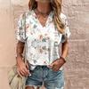 Women's T Shirt Fashion Floral Pattern Print Summer Short Sleeve Oversized Clothing Street Casual V Neck Pullover Female T-Shirt