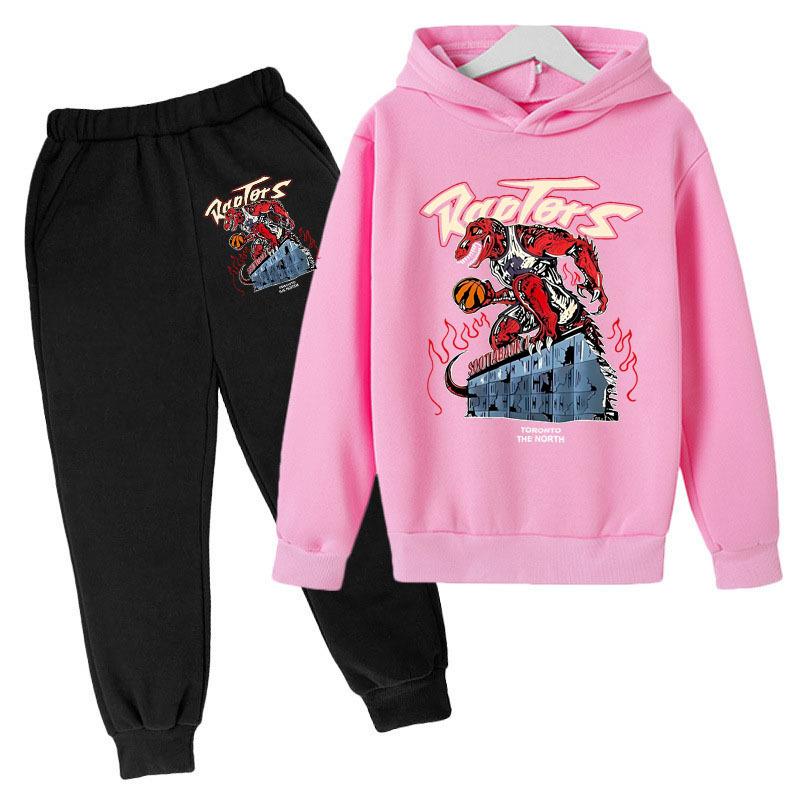 

Outerwear Set Fashionable Casual Hoodie Dinosaur Anime Print Warm Comfortable Children s Set 160cm розовый