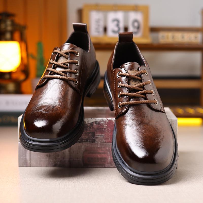 Ovigz Yadan Style Men's Premium Breathable Leather Business Shoes - Soft, Non-slip Sole.