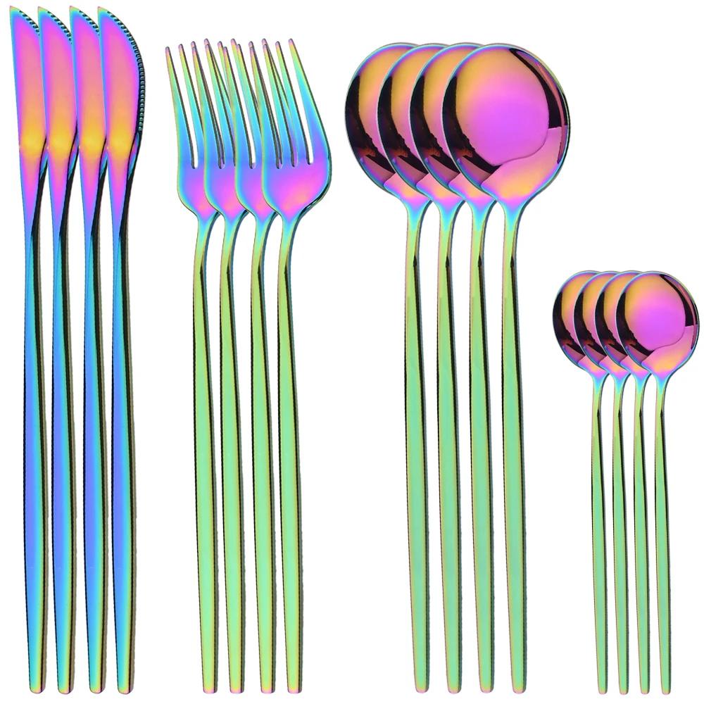 16Pcs Cutlery Set Stainless Steel Mirror TablewareDinner Black Gold Dinnerware Set Knife Fruit Fork Spoon Silverware Kitchen