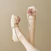 Ballet shoes new square head single shoes women's flat bottom shallow mouth word with flowers grandma shoes women's tide
