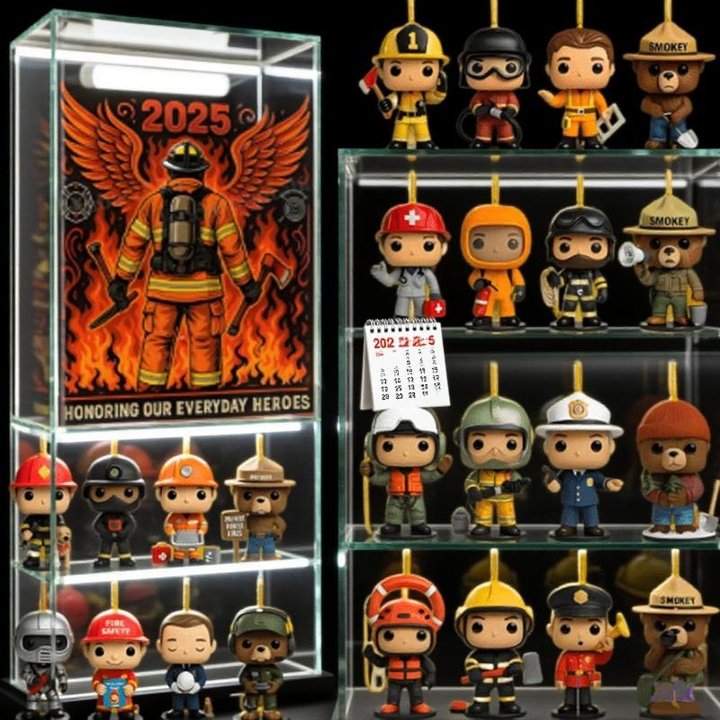 Firefighter Advent Calendar 2025, 24 Days Christmas Countdown Calendar With 2D Flat Acrylic Firefighter Themed Decorations,Gift For Firefighter