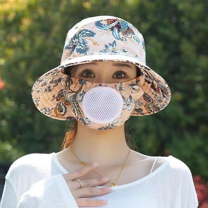 Chapeau de soleil d'été chapeau seau chapeau avec masque intégré protection solaire d'été chapeau de soleil protection solaire extérieure chapeau pour le visage