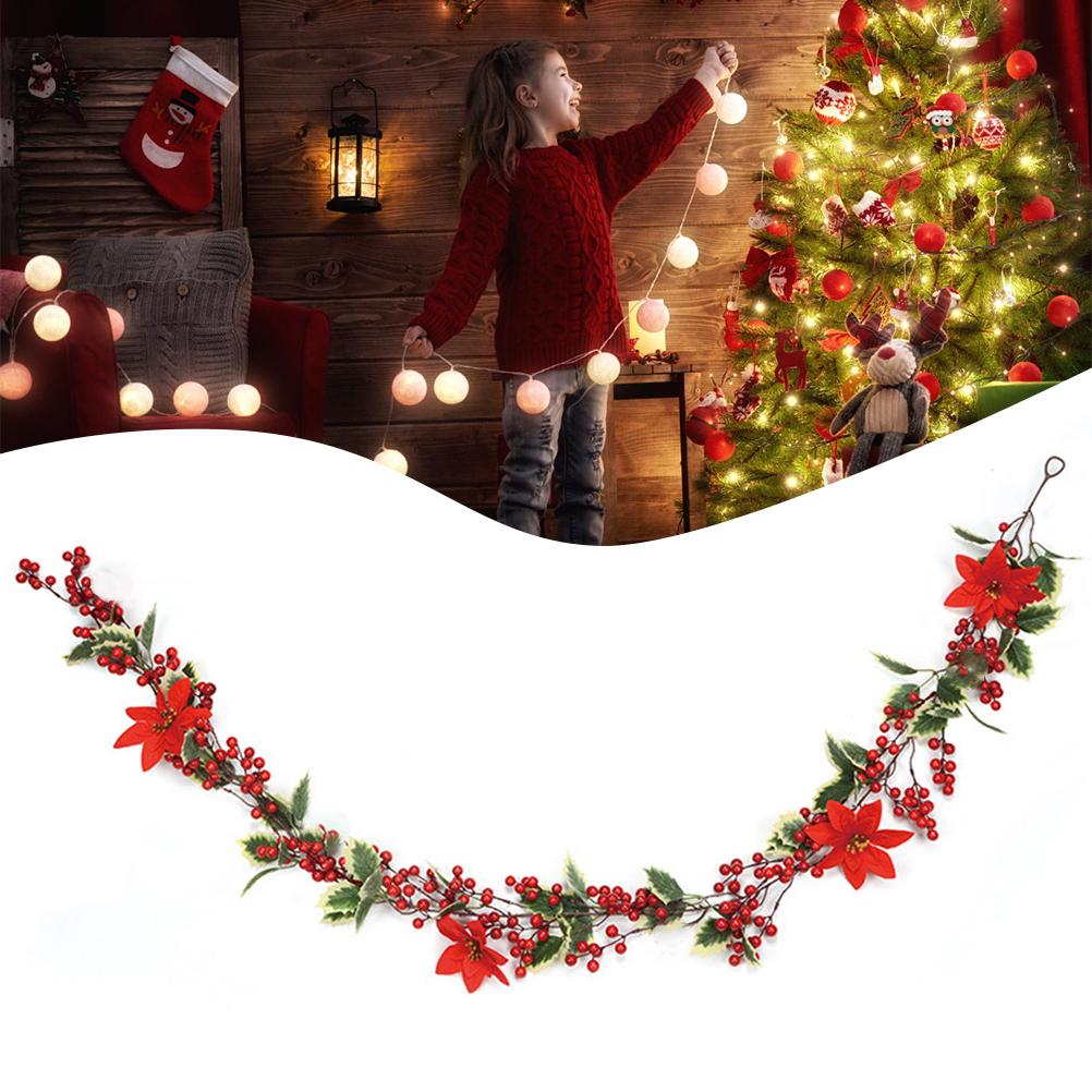 6.5 FT Christmas Holly Berry Garland Winter Artificial Greenery Garland with Red Berries and Holly