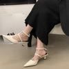 Slim Strap High Heels Women's Pointed Toe Shallow Mouth Hollow Patent Leather One Buckle Strap Wrapped Stiletto Sandals