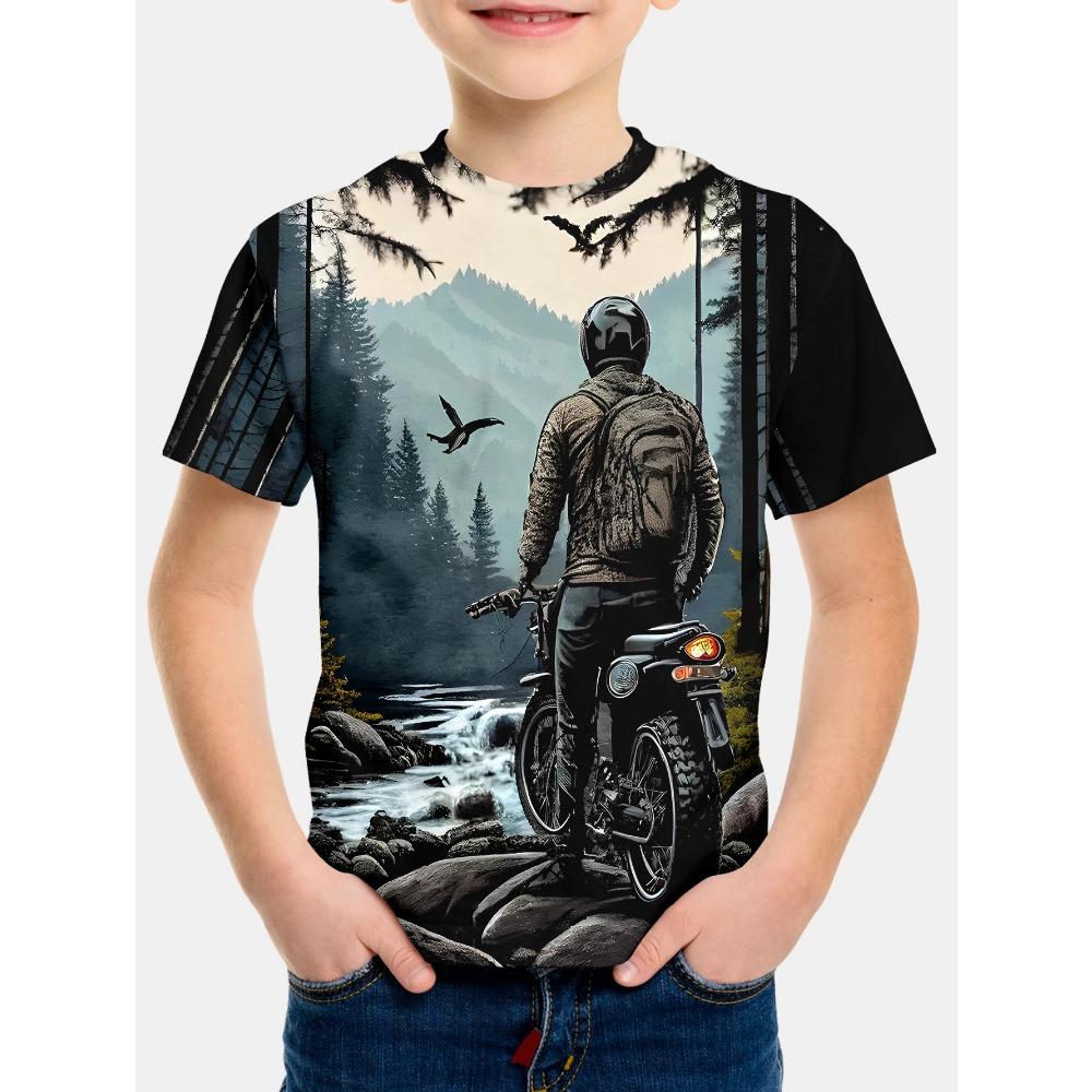 2025 Sommer Kinderkleidung Motorrad Kinder T-Shirt 3D-Druck Kurzarm Jungen Mädchen Lockere Oberteile Streetwear
