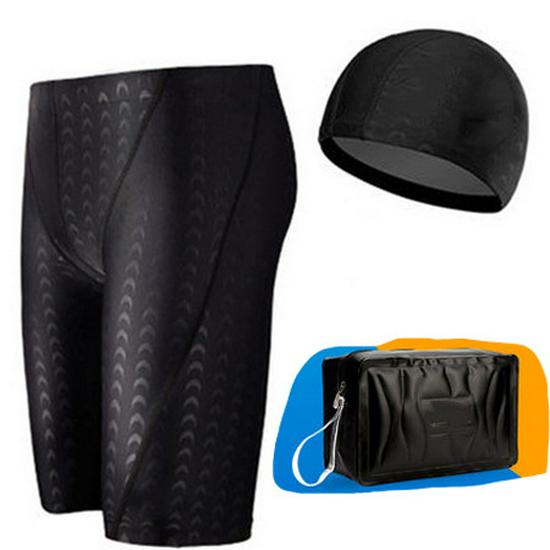 

Мужские эластичные нейлоновые плавки с набором шапочки и очков L (45-50 kg)