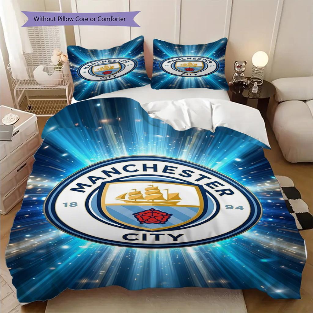 Manchester City Emblem Bedding (1 * duvet cover + 2 * pillowcase, without core) 2DFlat Soft and comfortable Bedding set Duvet cover and pillowcase