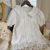 Lady Lazy Lolita Short Sleeve Blouse with Round White Women's Ruffles, Collar, (Size M)
