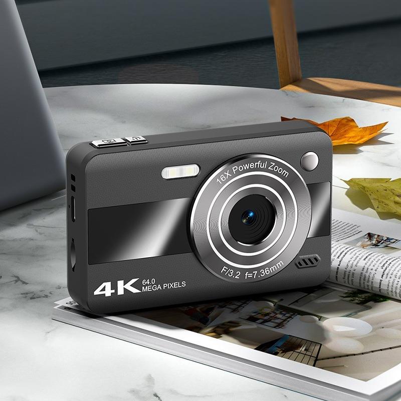 

4K 64MP CCD Digital Camera 2.4 IPS Screen 16X Zoom Compact Retro Camera with LED Flash Autofocus Portable Vlogging Camera for Campus/Travel/Selfie NO Card чорний