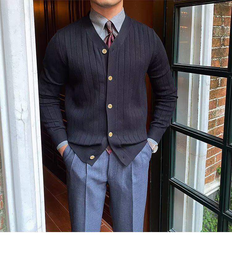 Koreański Męski Sweter Kardigan Slim Fit - Dzianina Jesień/Zima